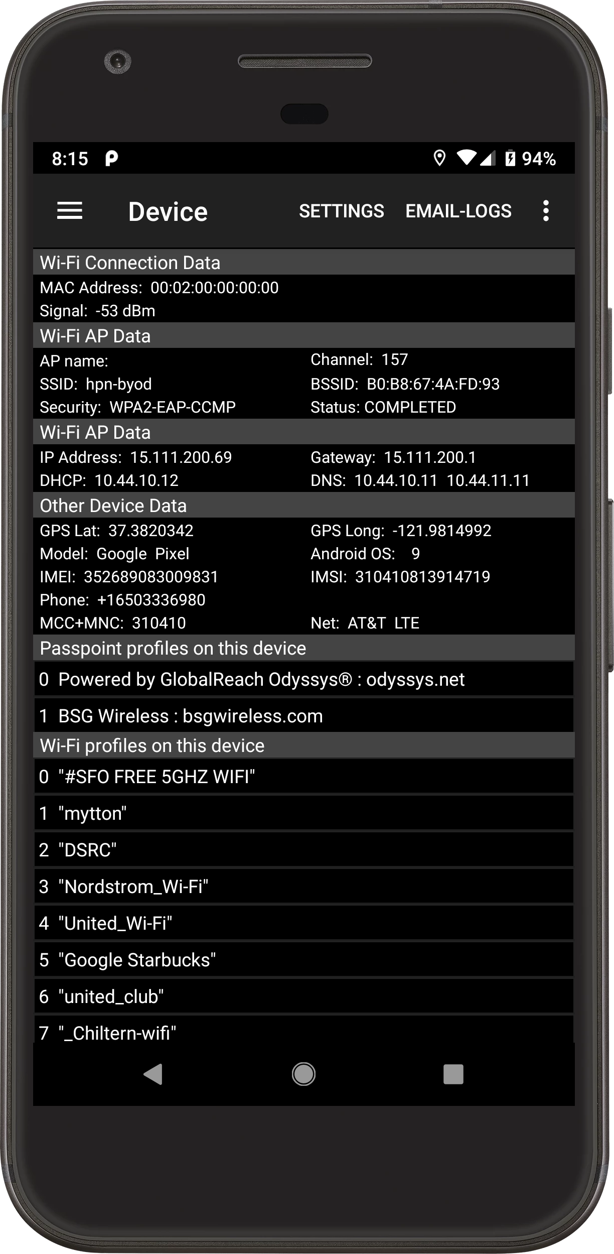 March 2023 Device screen in Aruba Utilities