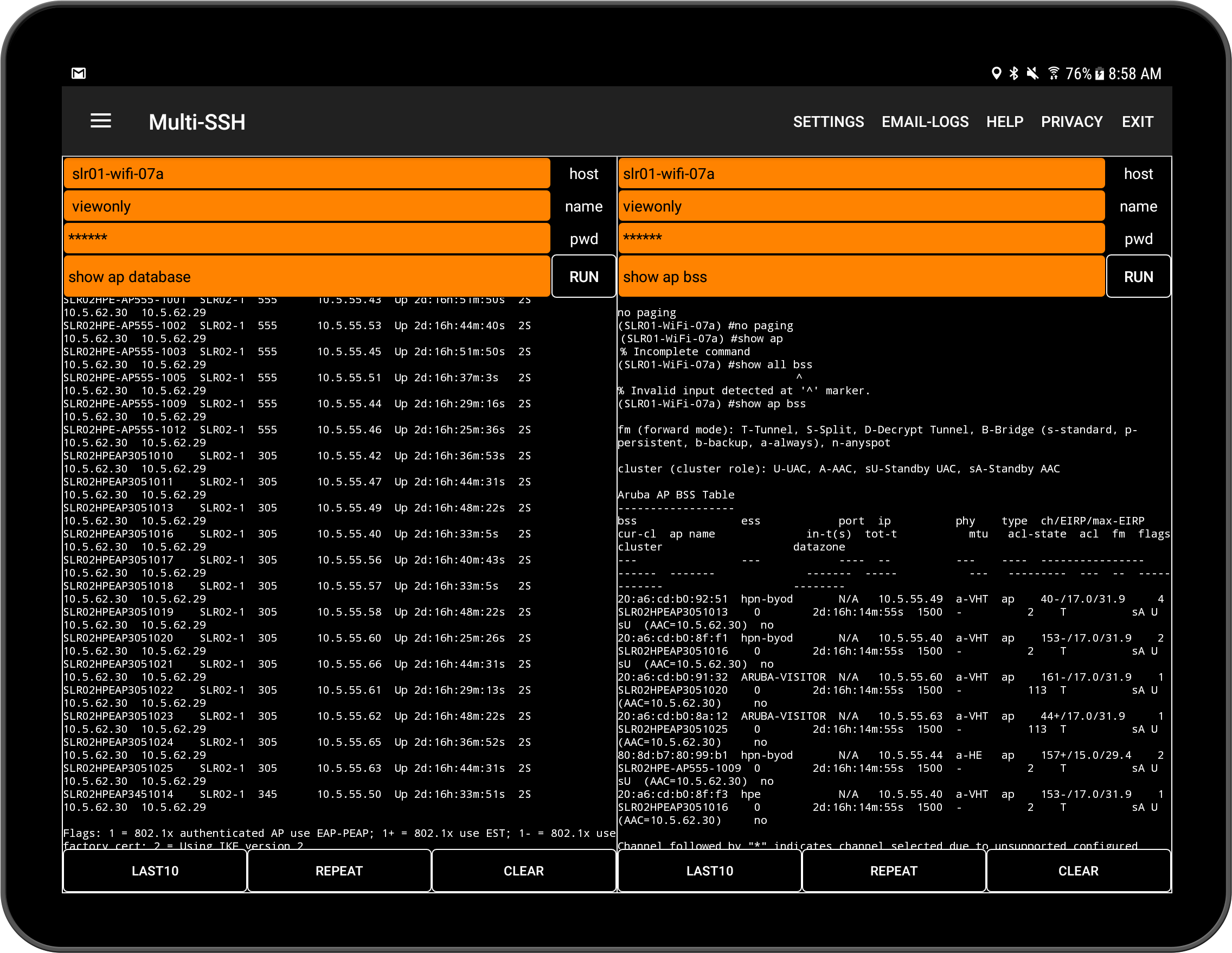 March 2023 Multi-SSH screen in Aruba Utilities