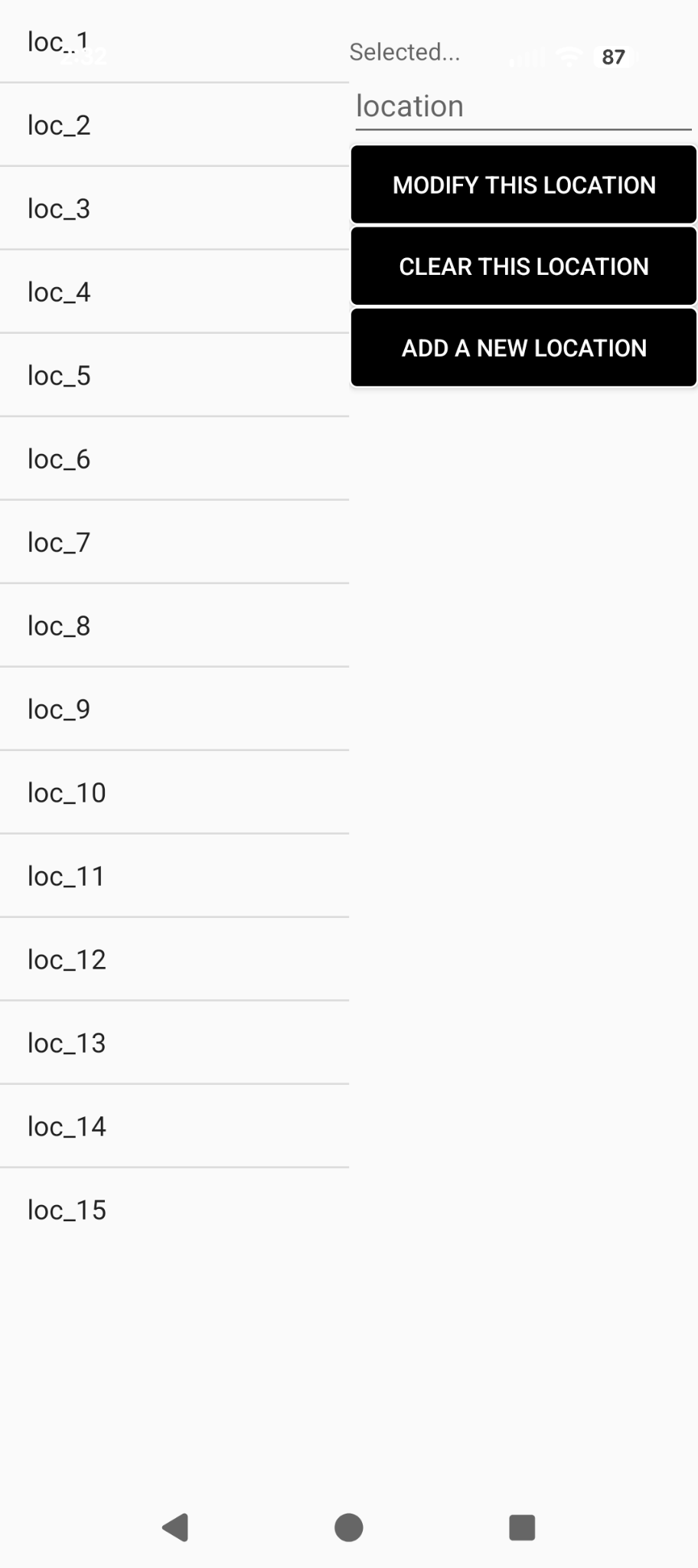 September 2026 location list editor with Modify This Location, Clear This Location and Add a New Location controls